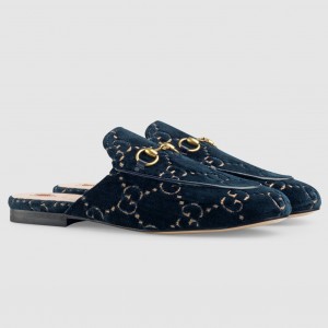 Gucci Princetown Slippers In Blue GG Velvet