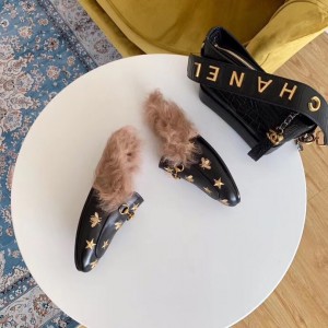 Gucci Princetown Wool Slippers Embroidered Bees And Stars