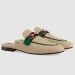 Gucci Princetown Canvas Slippers With Green Leather Trim