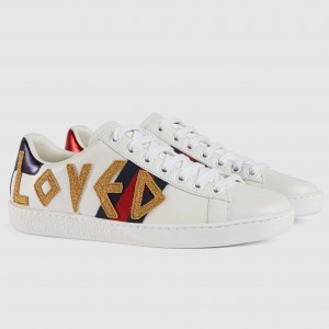 Gucci White Women Ace Embroidered Loved Sneaker