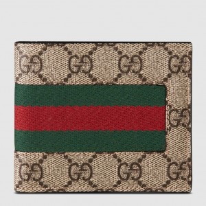 Gucci Beige Web GG Supreme Bi-fold Wallet