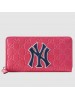 Gucci Pink Signature Zip Around Wallet With NY Yankees Patch