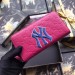 Gucci Pink Signature Zip Around Wallet With NY Yankees Patch