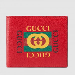 Gucci Red Print Leather Bi-fold Wallet