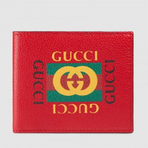 Gucci Red Print Leather Bi-fold Wallet