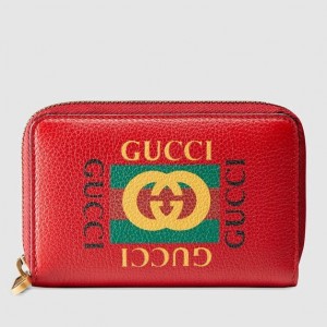 Gucci Red Print Leather Card Case