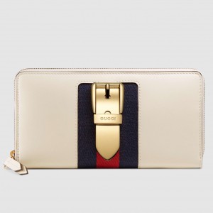 Gucci Sylvie Zip Around Wallet In White Leather