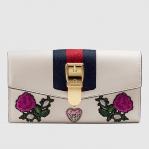 Gucci Sylvie Embroidered Leather Continental Wallet
