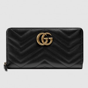 Gucci Black GG Marmont Zip Around Wallet