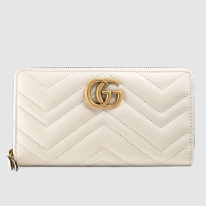 Gucci White GG Marmont Zip Around Wallet