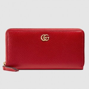 Gucci Red Leather Zip Around Wallet