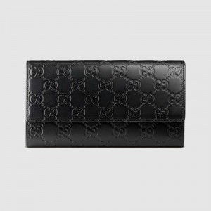 Gucci Continental Flap Wallet In Black Guccissima Leather