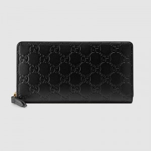 Gucci Zip Around Wallet In Black Guccissima Leather