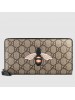 Gucci Bee Print GG Supreme Zip Around Wallet