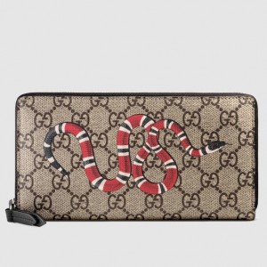 Gucci Kingsnake Print GG Supreme Zip Around Wallet