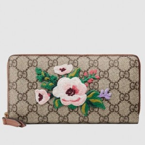 Gucci GG Supreme Floral Zip Around Wallet