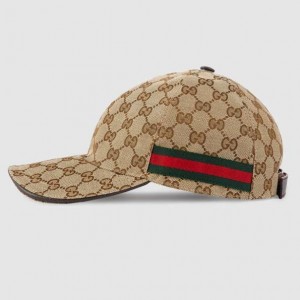 Gucci Beige Original GG Canvas Baseball Hat With Web