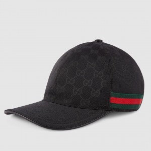 Gucci Black Original GG Canvas Baseball Hat With Web