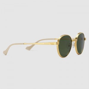 Gucci Round-frame gold and green sunglasses
