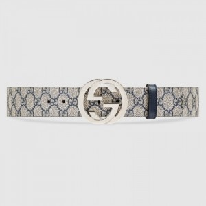 Gucci Beige/blue GG Supreme canvas belt with G buckle