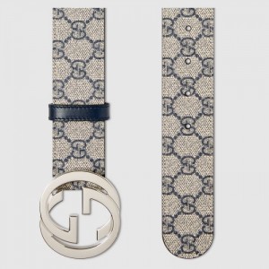 Gucci Beige/blue GG Supreme canvas belt with G buckle