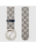 Gucci Beige/blue GG Supreme canvas belt with G buckle