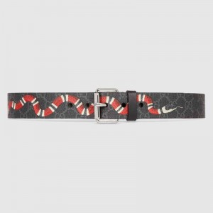 Gucci black GG Supreme belt with Kingsnake print