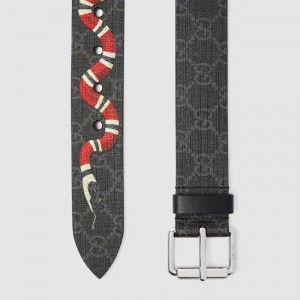 Gucci black GG Supreme belt with Kingsnake print