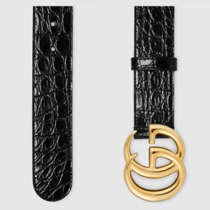 Gucci GG Marmont black caiman belt with shiny buckle