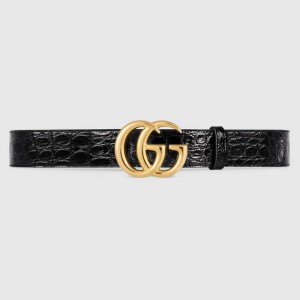 Gucci GG Marmont black caiman belt with shiny buckle