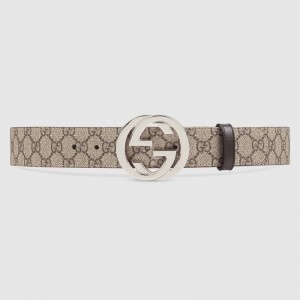 Gucci Beige/ebony GG Supreme canvas belt with G buckle