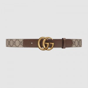 GG Beige/ebony GG Supreme and brown leather belt with Double G buckle