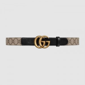 GG Beige/ebony GG Supreme and black leather belt with Double G buckle