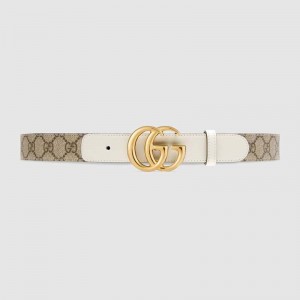 Gucci GG thin Marmont White leather details belt