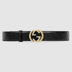 Gucci Black Gucci Signature leather with black leather detail belt