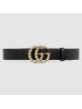 Gucci Black Leather belt with pearl Double G