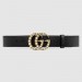 Gucci Black Leather belt with pearl Double G