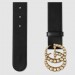 Gucci Black Leather belt with pearl Double G