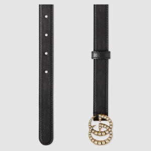 Gucci Leather belt with pearl Double G buckle