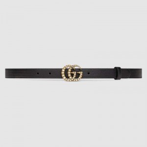 Gucci Leather belt with pearl Double G buckle