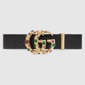 Gucci Leather belt with crystal Double G buckle